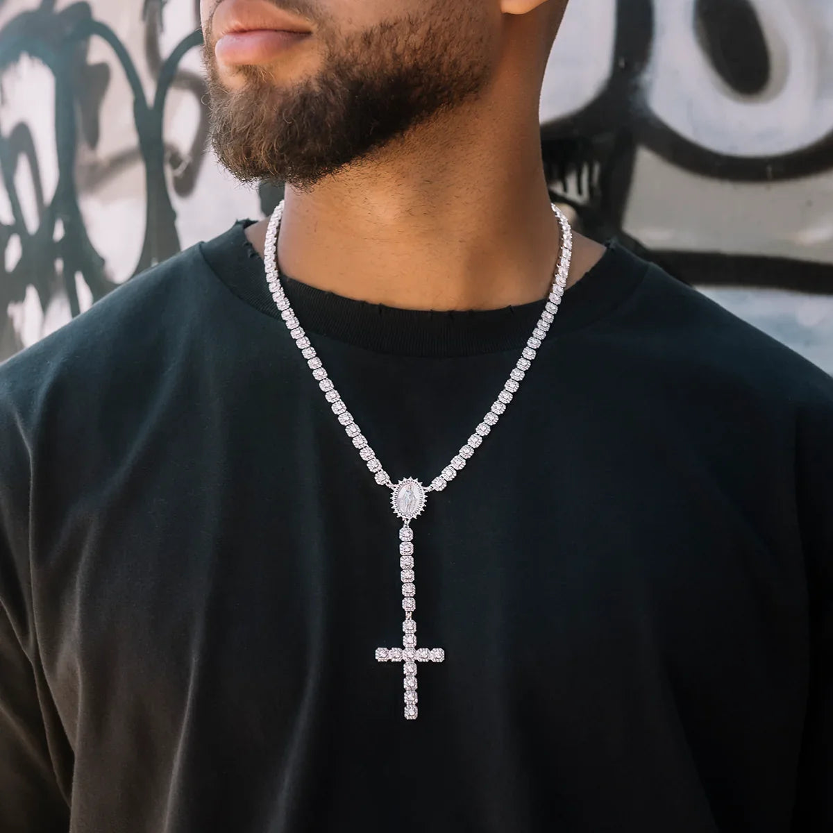 Moissanite Micro Clustered Rosary Chain in Sterling Silver