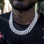 Diamond Prong Cuban Chain in White Gold - 19mm