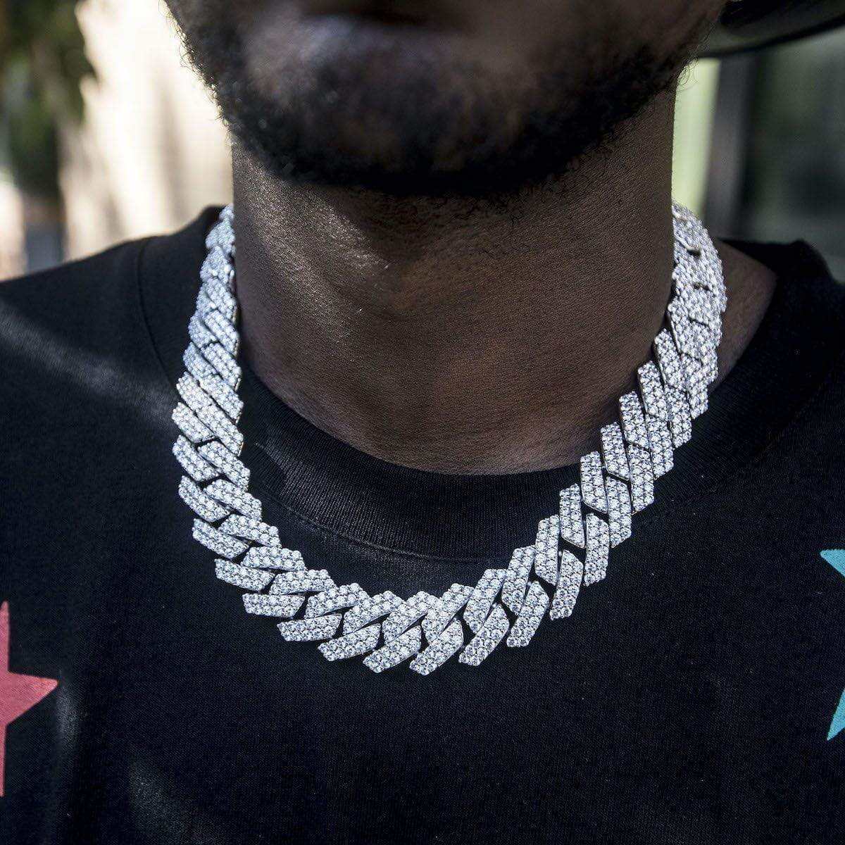 Diamond Prong Cuban Chain in White Gold - 19mm