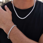 Diamond Tennis Chain + Bracelet Bundle in White Gold- 5mm