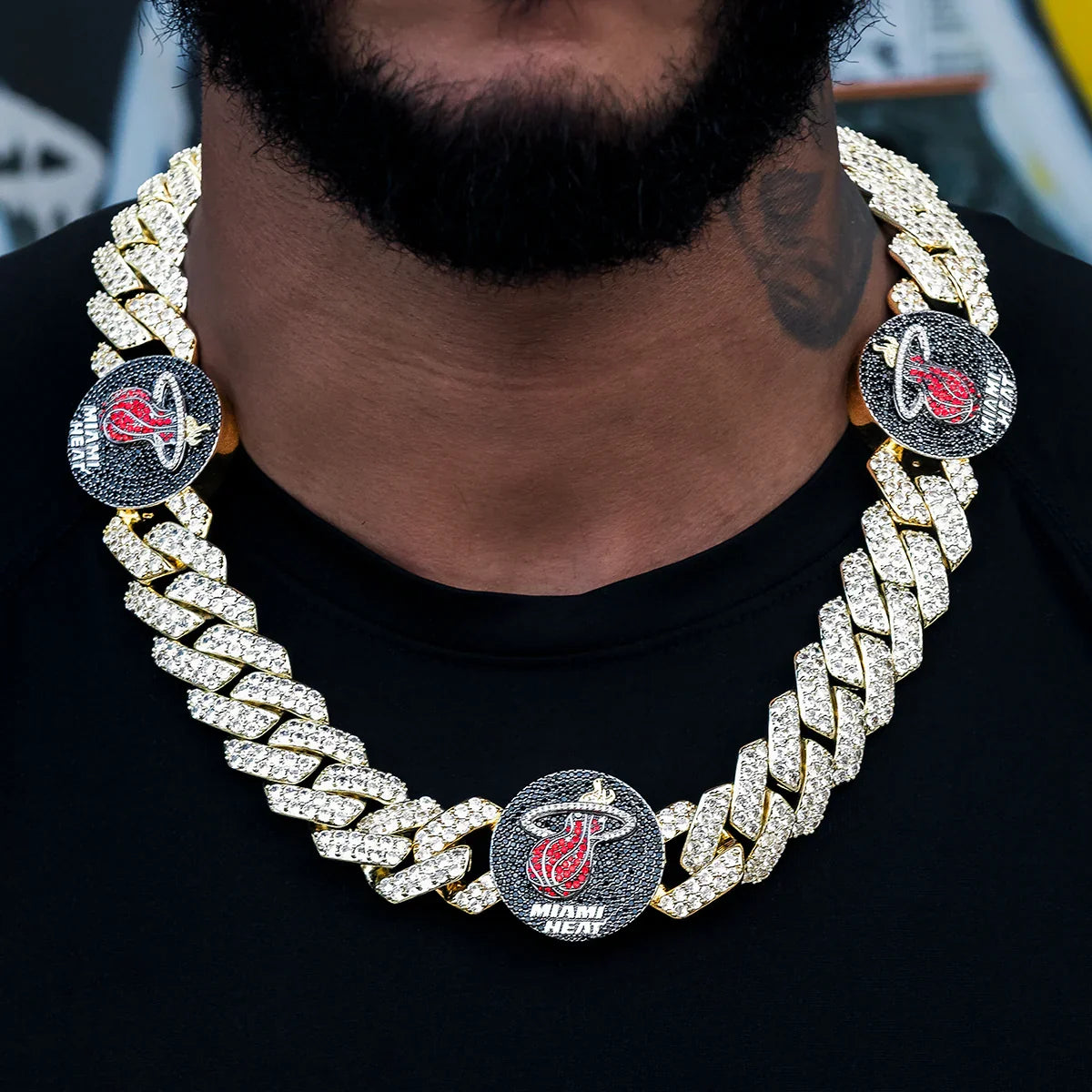 Miami Heat Official NBA Diamond Prong Cuban Chain in Yellow Gold- 25mm