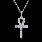 Iced Ankh Cross Pendant in White Gold