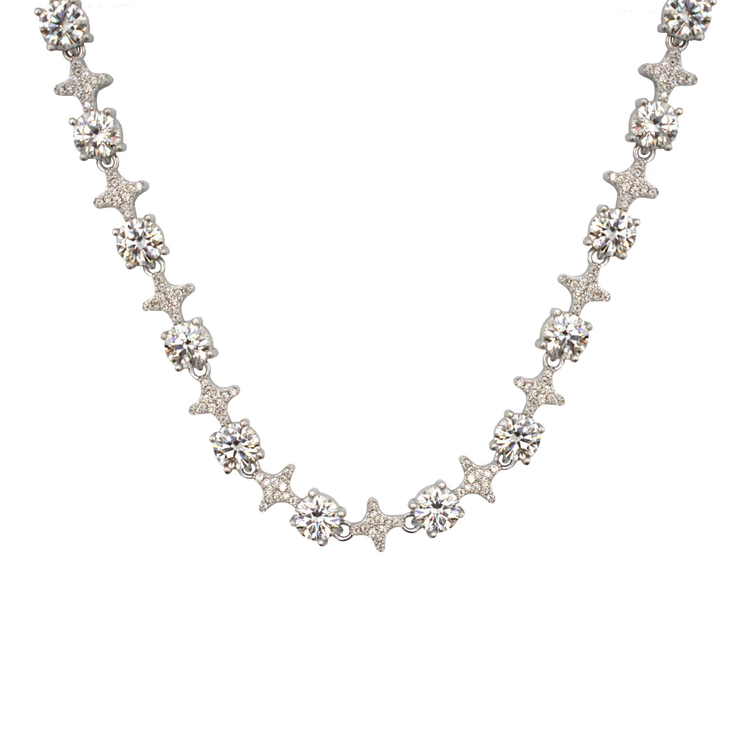 Men's Moissanite Round Stone Star Tennis Chain in White Gold Vermeil - 6mm