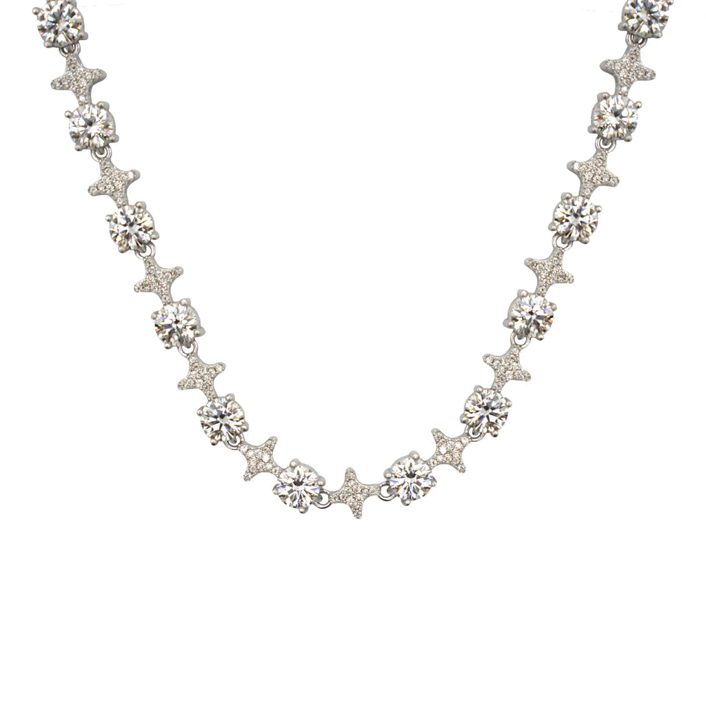 Moissanite Round Stone Star Tennis Chain in Sterling Silver