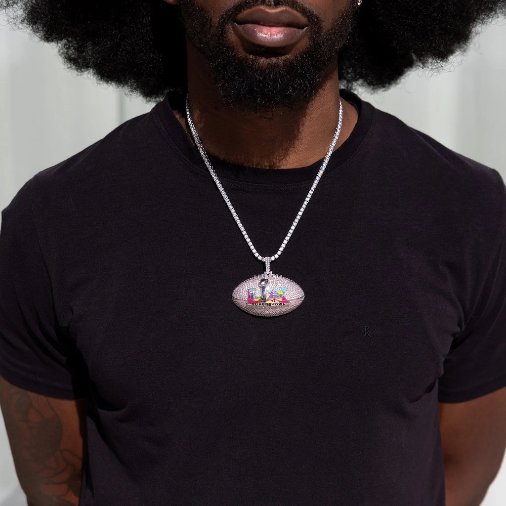 Iced Super Bowl LX Official NFL Football Pendant in White Gold