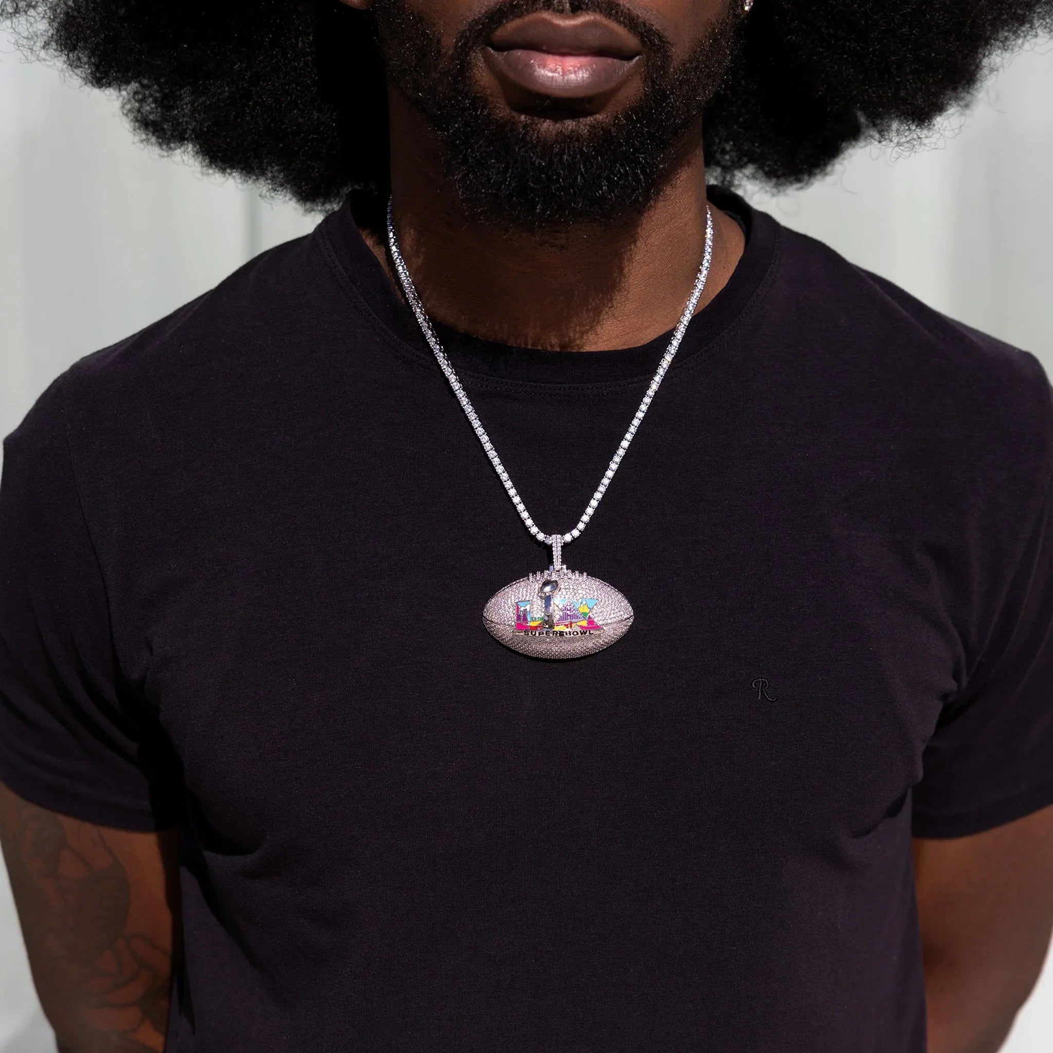 Iced Super Bowl LX Official NFL Football Pendant in White Gold