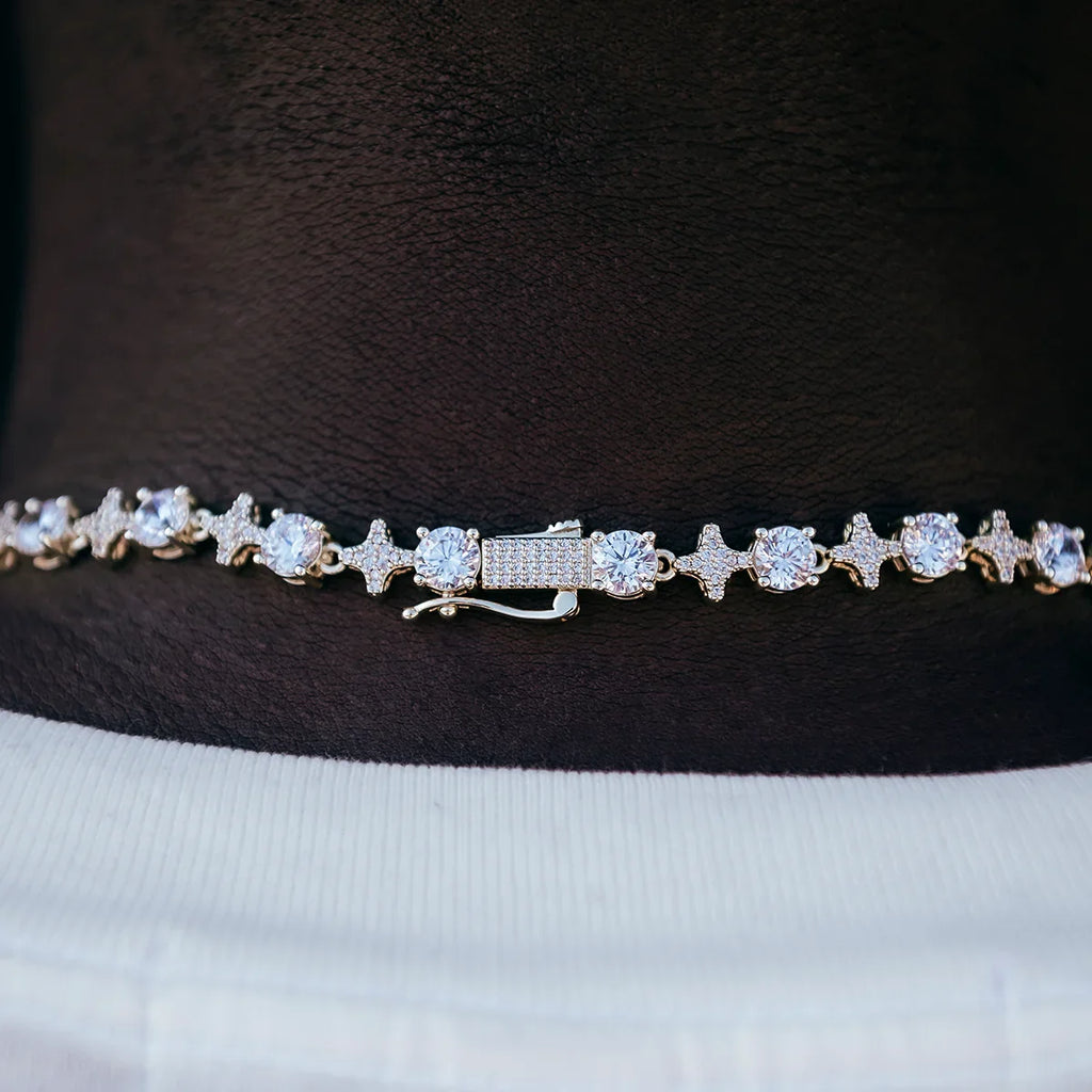 Round Stone Star Tennis Chain in Yellow Gold - 8mm