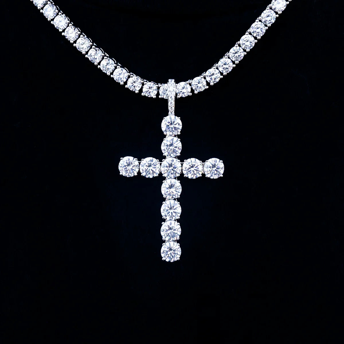 Large Diamond Cross Pendant in White Gold