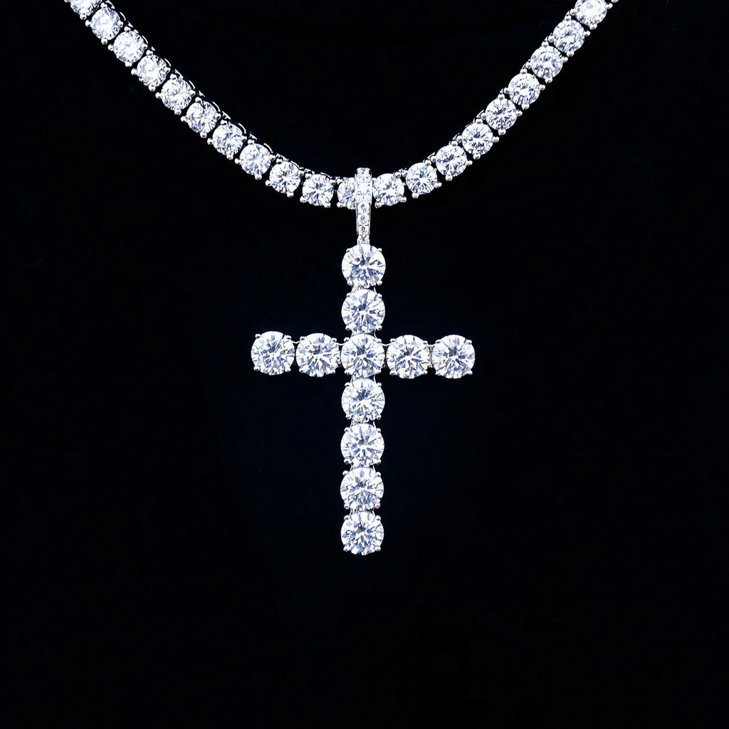 Large Diamond Cross Pendant in White Gold
