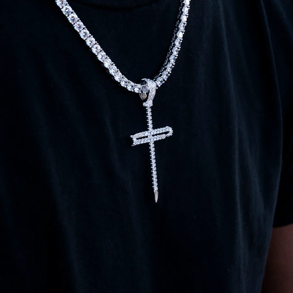 Iced Large Nail Cross Pendant