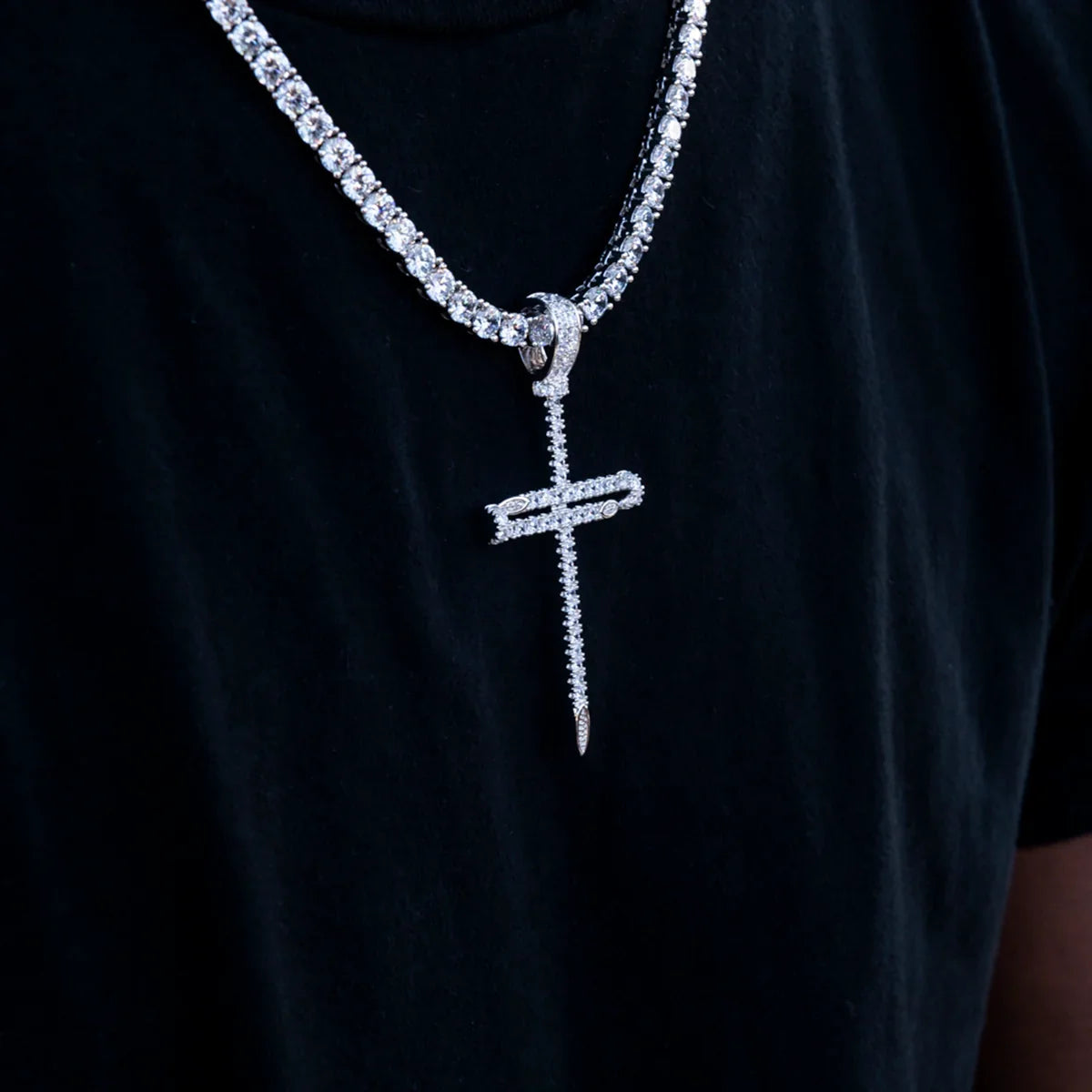 Iced Large Nail Cross Pendant