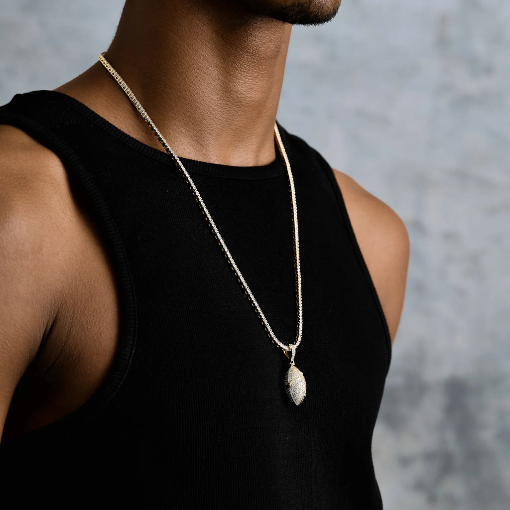Iced Football Pendant in Yellow Gold