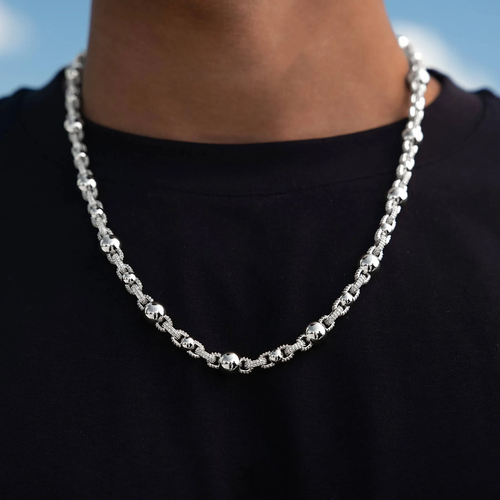 Iced Plain Multi Size Ball Chain in White Gold