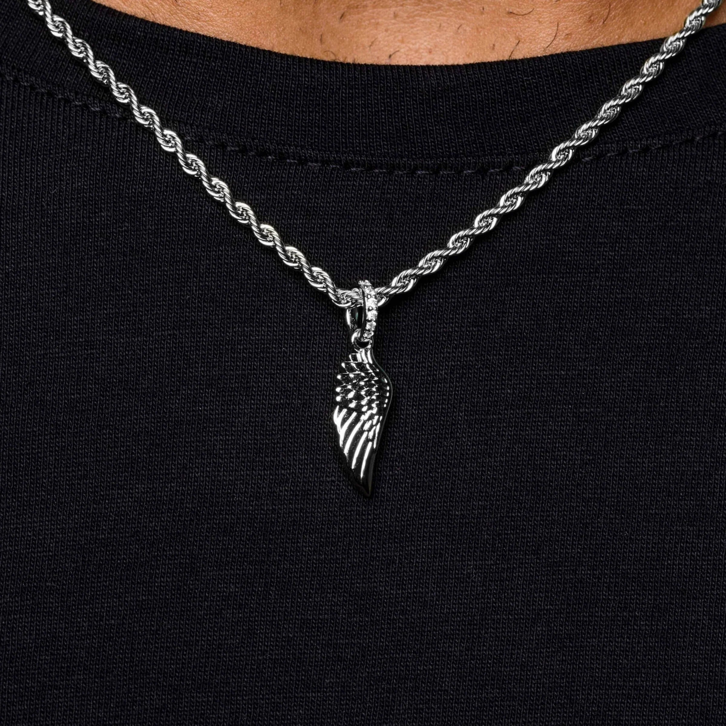 Micro Wing Pendant in White Gold