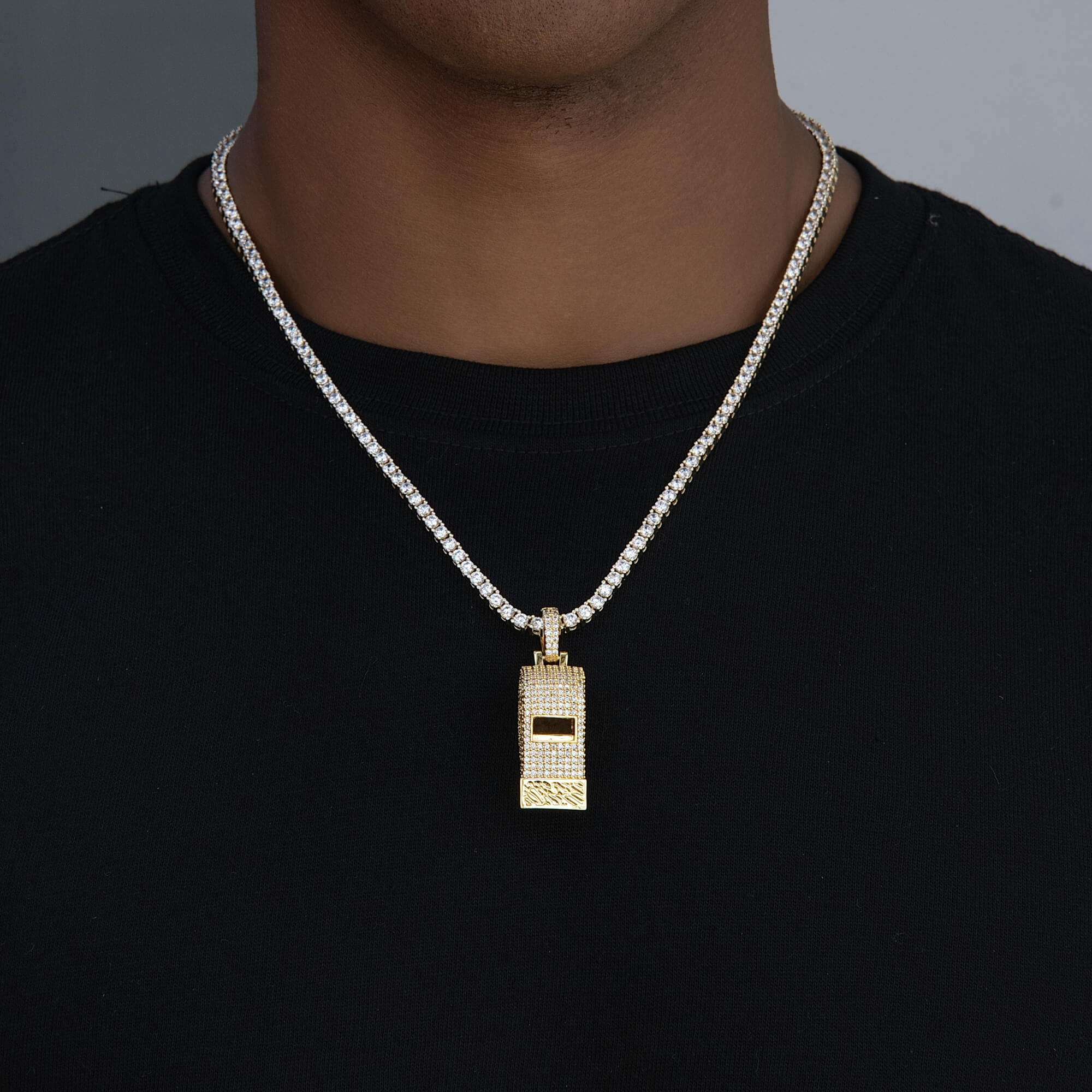 Iced Functioning Coaches Whistle Pendant in Yellow Gold
