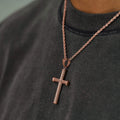 Twisted Rope Cross Pendant + 2MM Rope Chain Bundle in Rose Gold