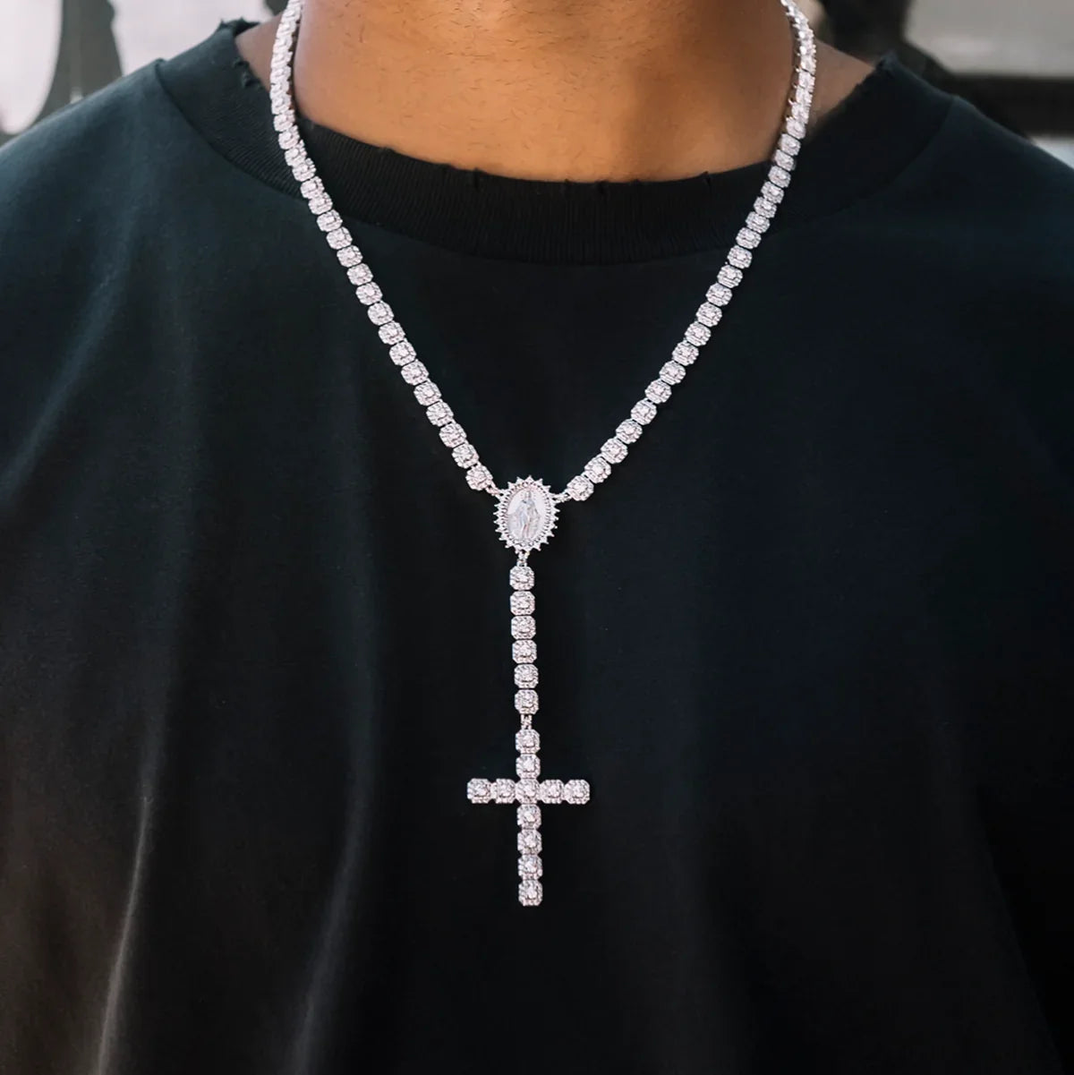 Micro Clustered Rosary Chain in White Gold - 6mm