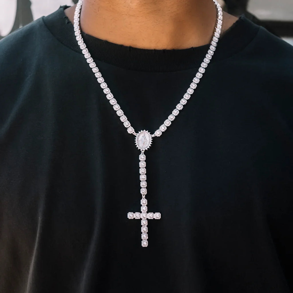 Micro Clustered Rosary Chain in White Gold - 6mm
