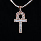 Men's Moissanite Ankh Cross Pendant in Rose Gold Vermeil