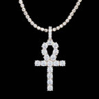 Iced Ankh Cross Pendant in White Gold
