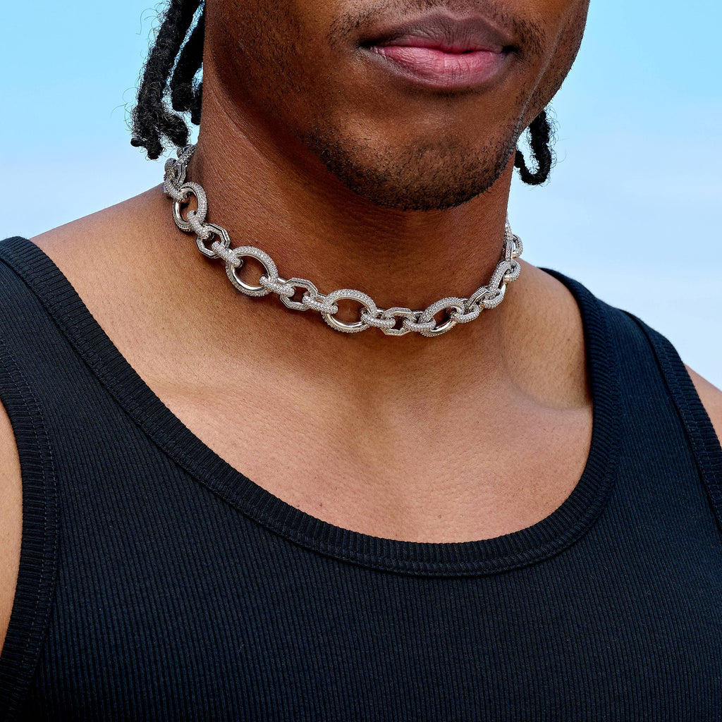 Iced Loop Infinity Adjustable Chain in White Gold - 18mm