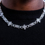 Baguette Cross Evil Eye Chain in White Gold - 16mm