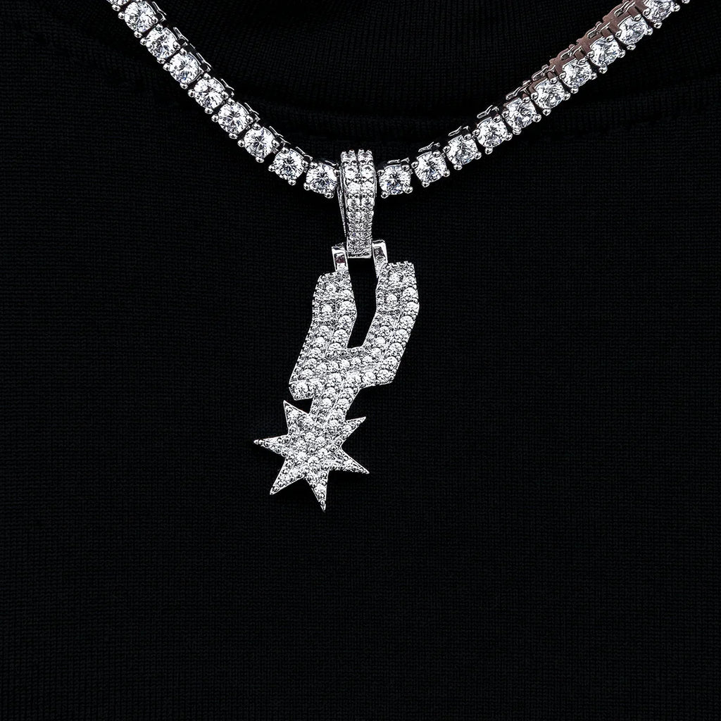 San Antonio Spurs Official NBA Micro Logo Pendant in White Gold