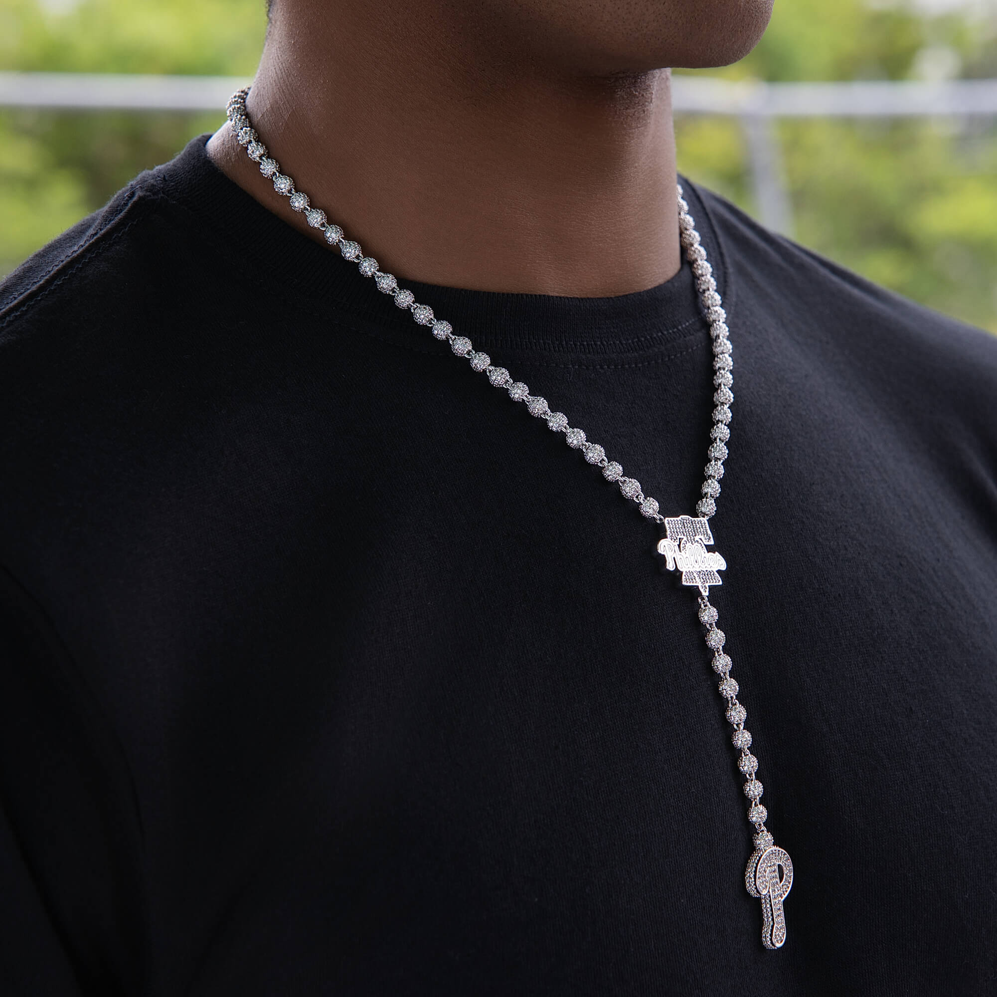 Philadelphia Phillies Official MLB Lariat Necklace in White Gold