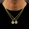 Saint Michael Coin and Memento Mori Coin Pendant Set in Yellow Gold