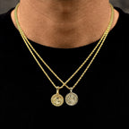 Saint Michael Coin and Memento Mori Coin Pendant Set in Yellow Gold