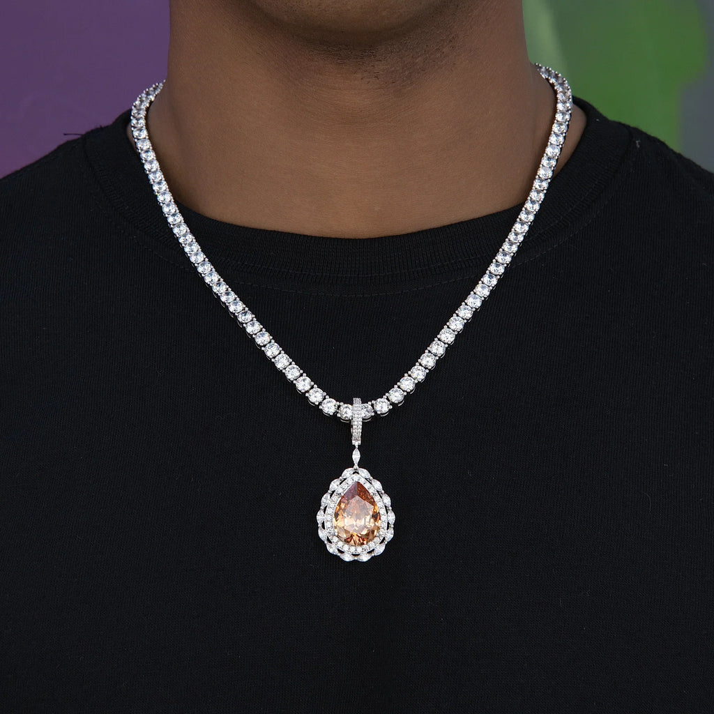 Iced Teardrop Rock Pendant in White Gold