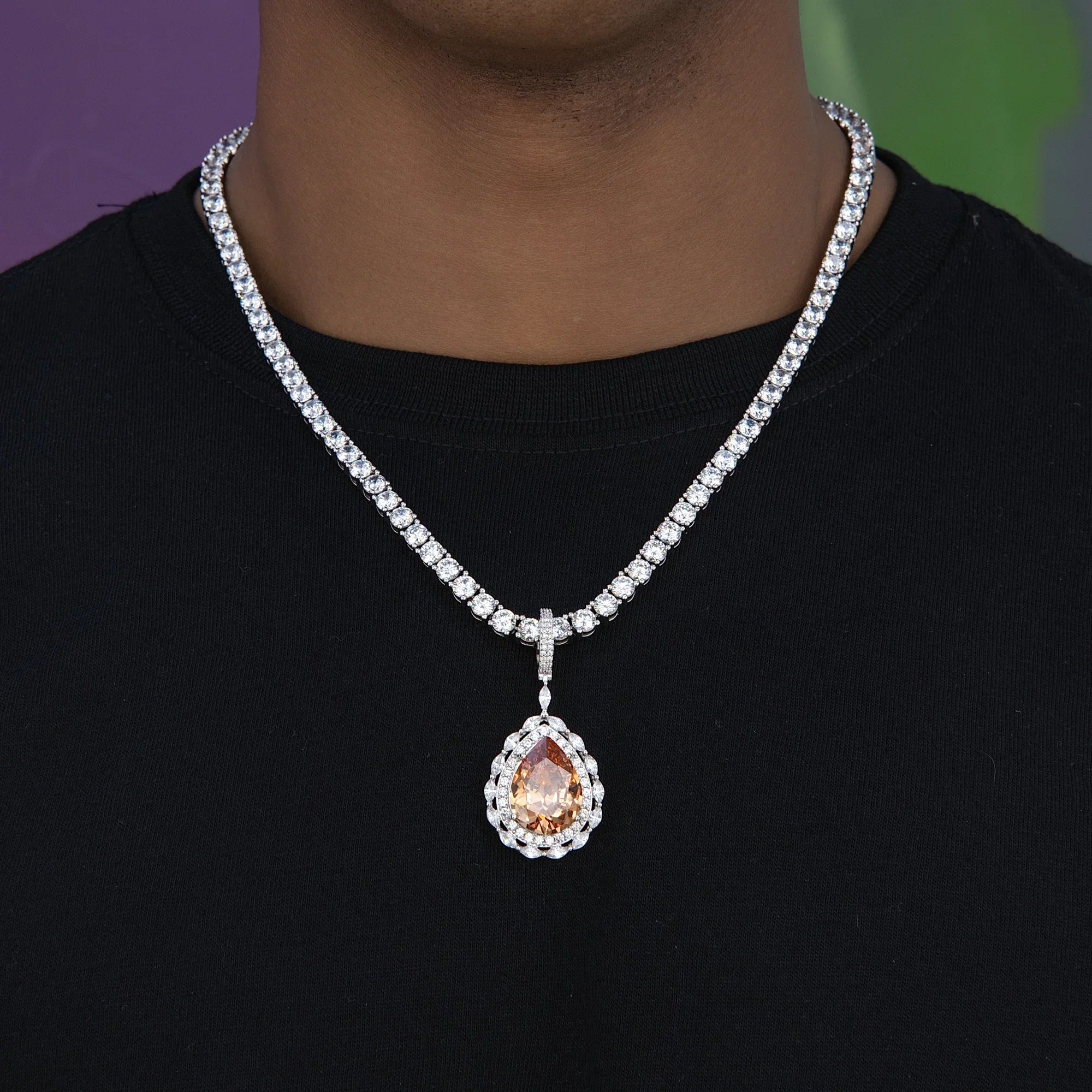 Iced Teardrop Rock Pendant in White Gold