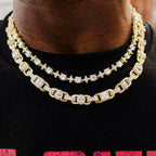 Round Stone Star Tennis Chain + Diamond Cluster Mariner Chain Bundle in Yellow Gold