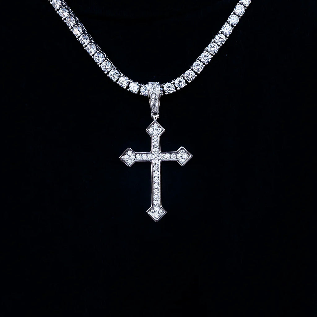 Large Iced Celtic Cross in White Gold