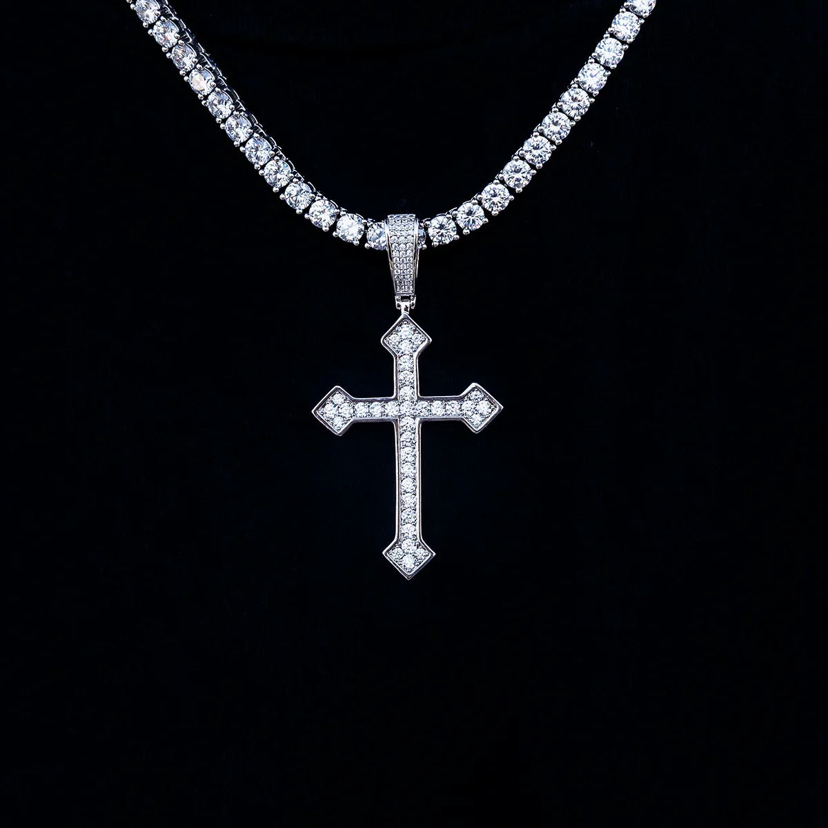 Large Iced Celtic Cross in White Gold