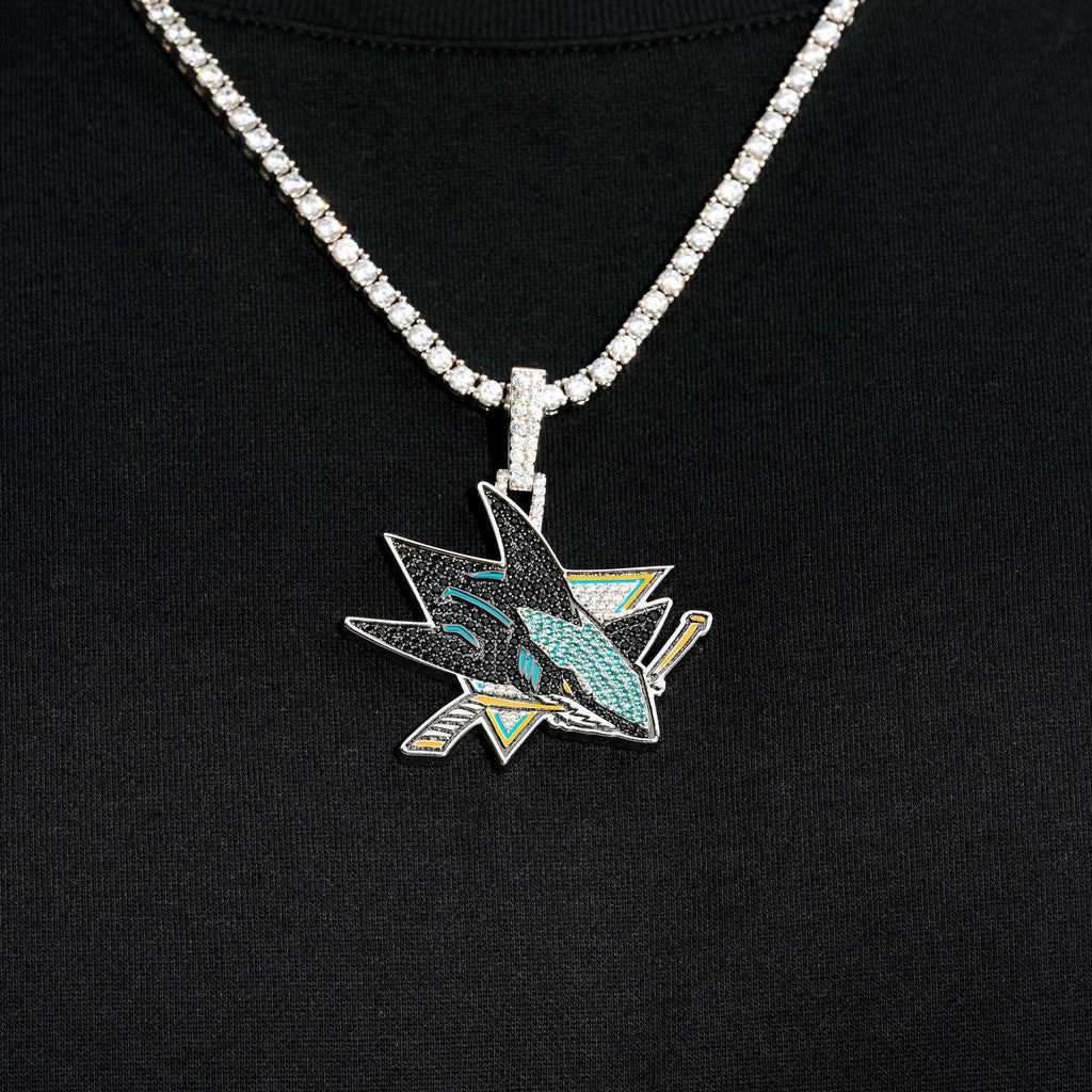 San Jose Sharks Official NHL Logo Pendant in White Gold