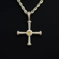 Iced Square Cross Pendant in Yellow Gold