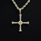 Iced Square Cross Pendant in Yellow Gold