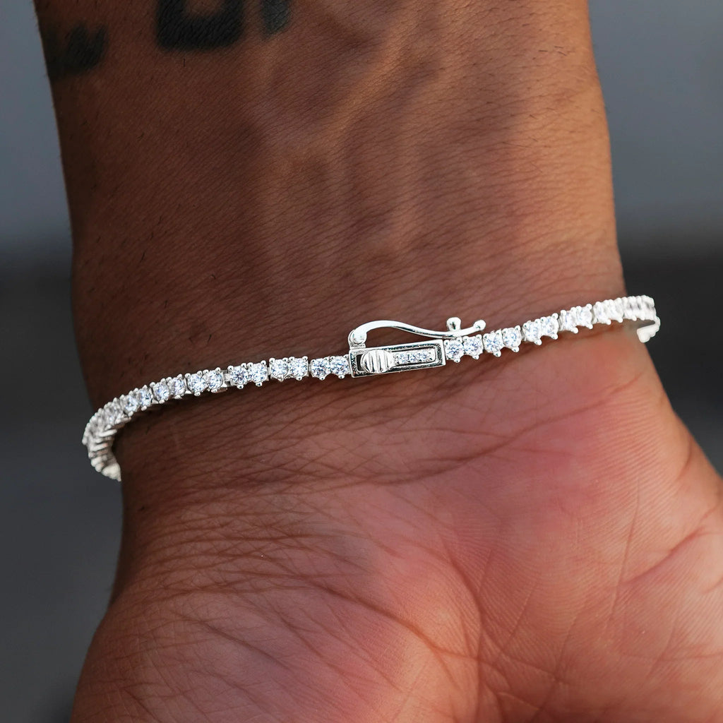 3 Prong Tennis Bracelet in White Gold -2mm