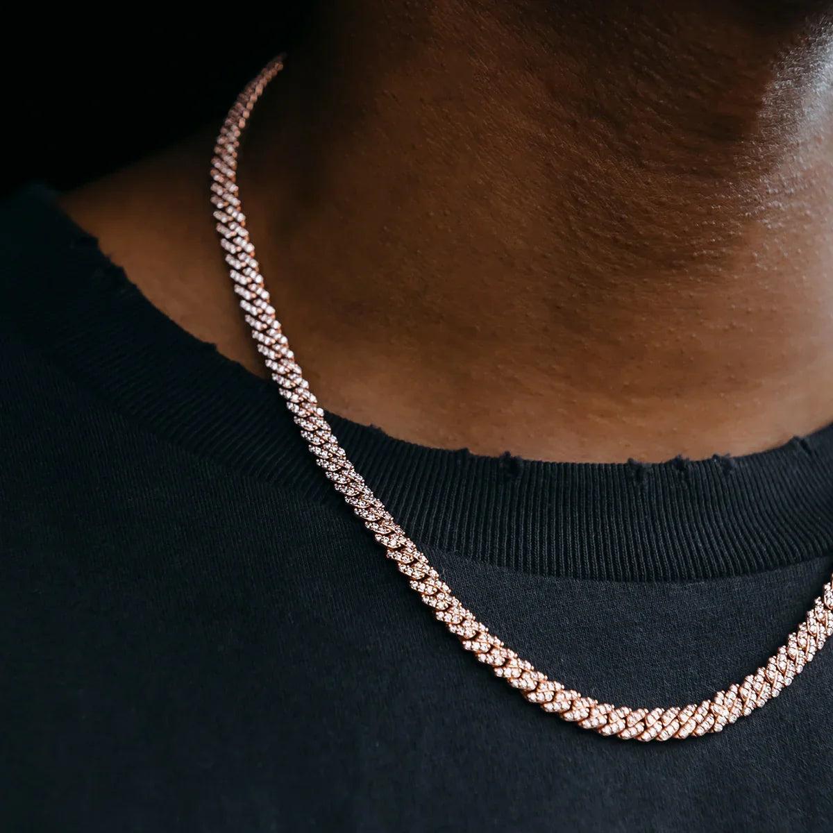 Micro Diamond Prong Cuban Chain in Rose Gold - 6mm