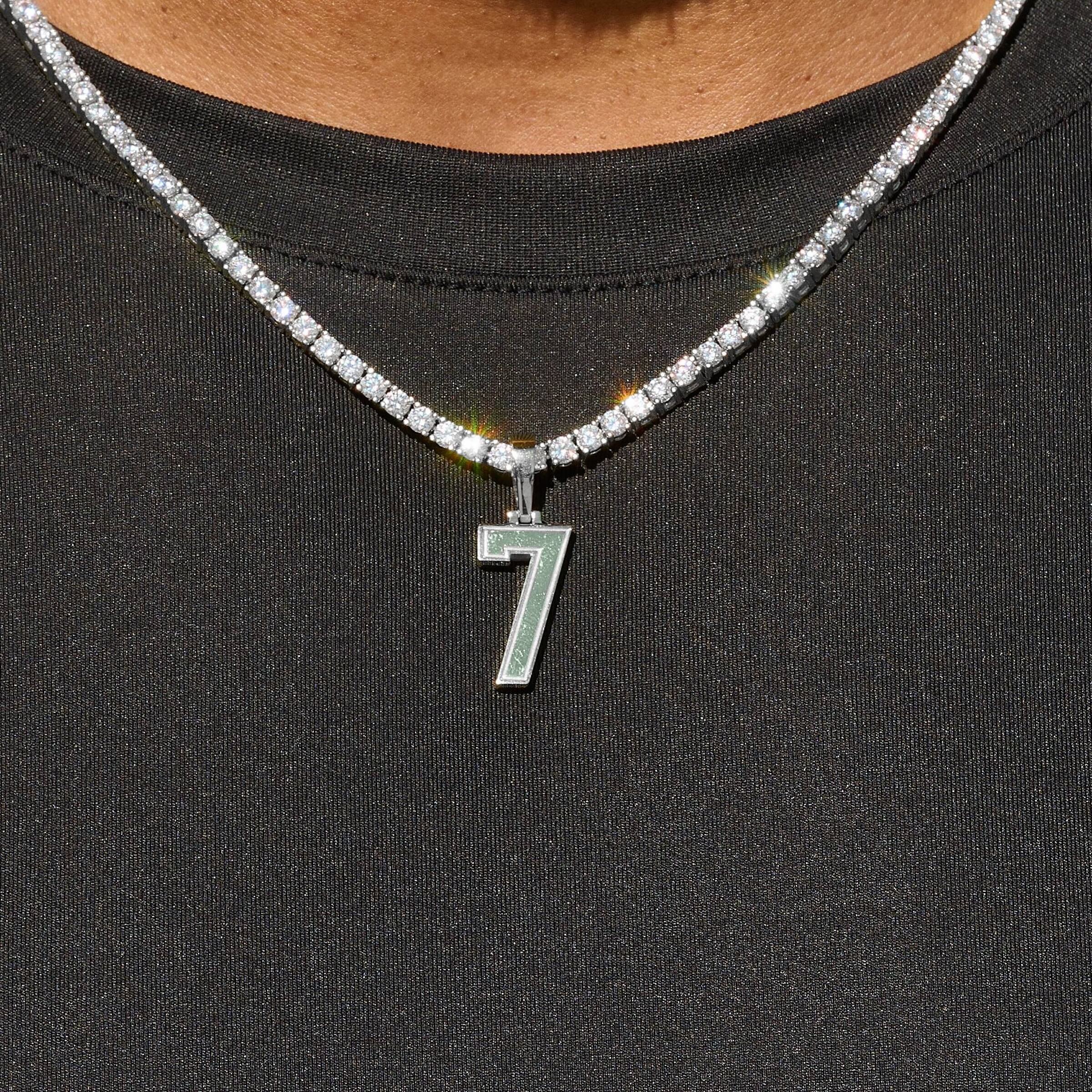 Micro Block Number Pendant in White Gold