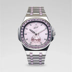 39MM Visionary Iced Pink Stone Band Watch - White Gold
