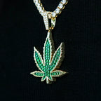 Large Emerald Weed Leaf Pendant - Yellow Gold