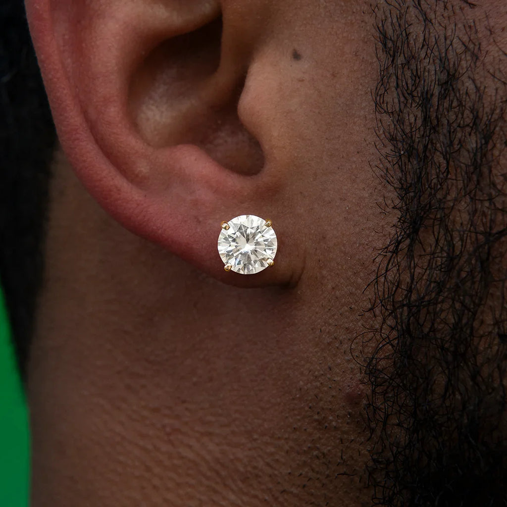 8MM Round Cut Moissanite Diamond Stud Earrings in Yellow Gold Vermeil