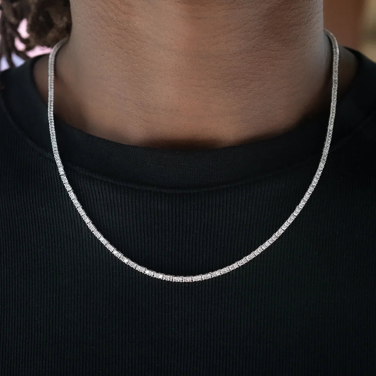Men's Moissanite Diamond Tennis Chain in White Gold Vermeil - 2mm