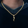 Italian Horn Pendant + 4mm Rope Chain Set in Yellow Gold