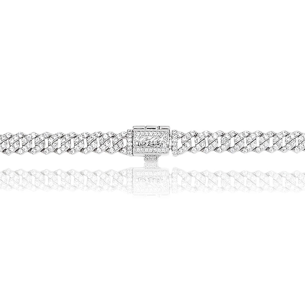 Micro Diamond Prong Cuban Chain in White Gold - 6mm