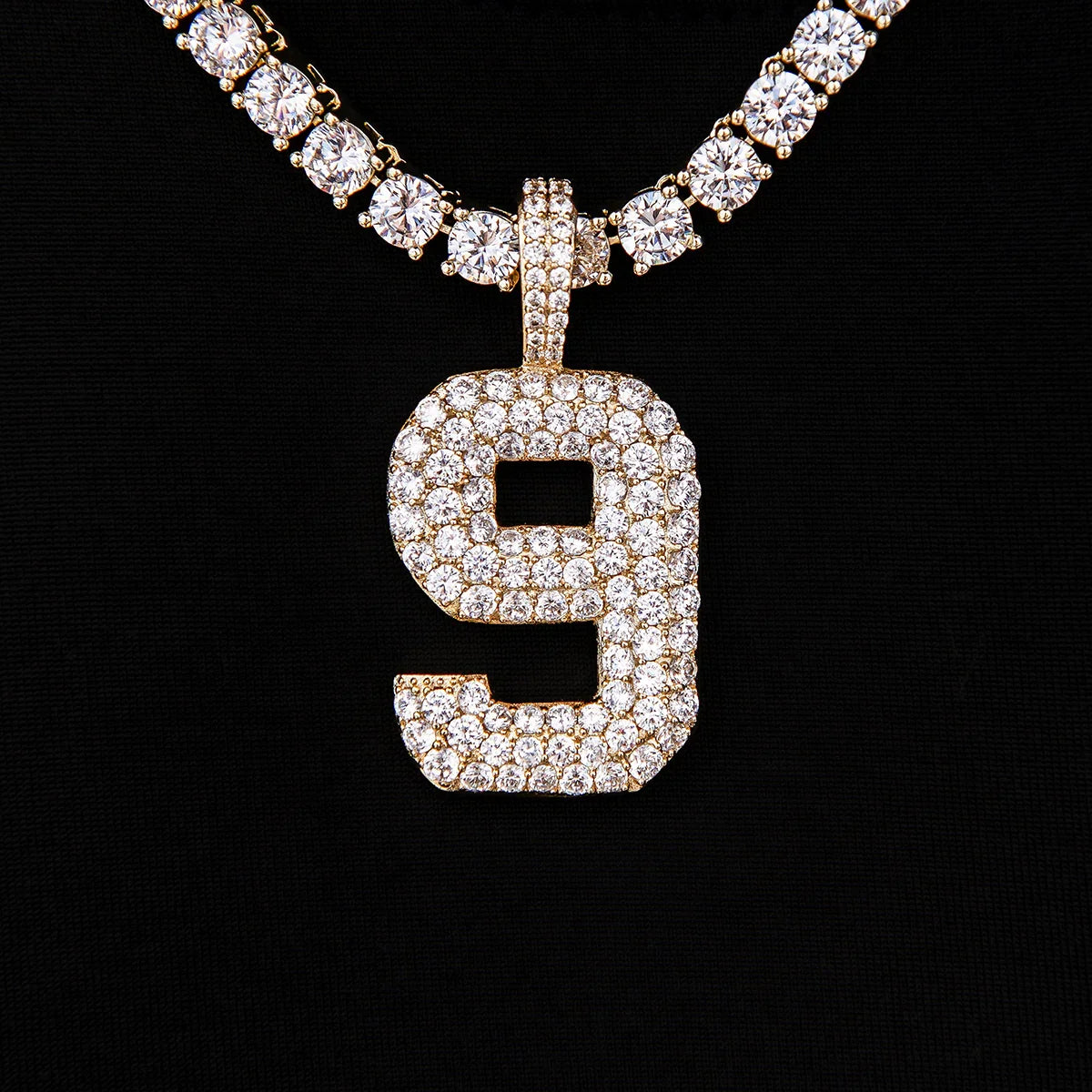 Pave Number Pendants in Yellow Gold