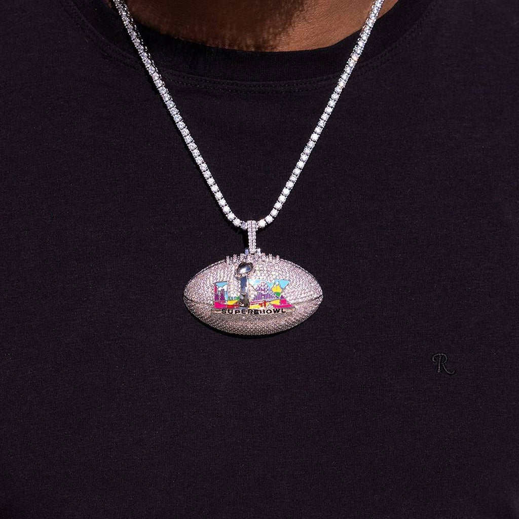 Iced Super Bowl LX Official NFL Football Pendant in White Gold