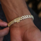 Diamond Prong Cuban Bracelet in Yellow Gold- 8.5mm